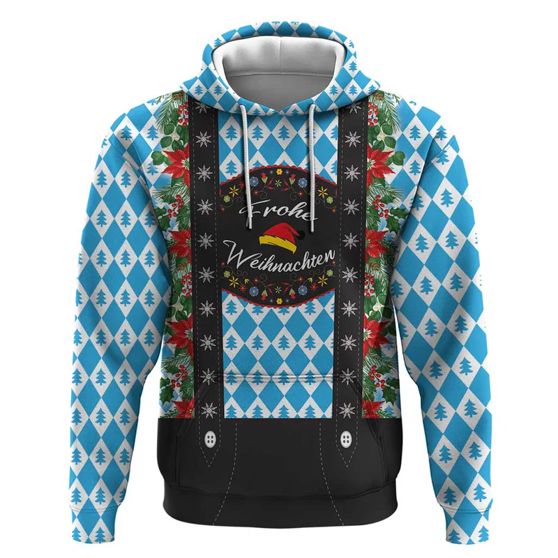 German Christmas Hoodie Lederhosen Weihnachten Style with Bavaria Pattern