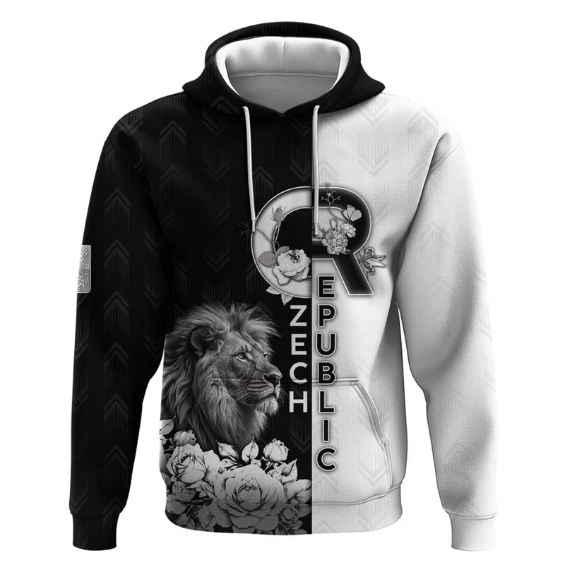 Czech Republic Hoodie White Lion With Rose
