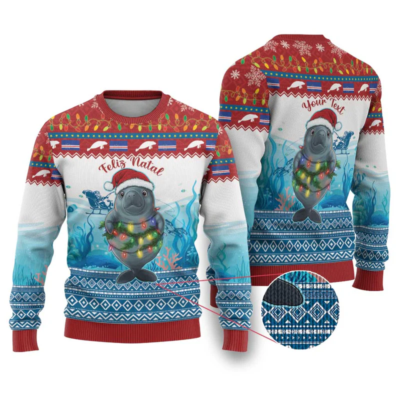 Personalised Cape Verde Christmas Ugly Christmas Sweater Manatee Feliz Natal