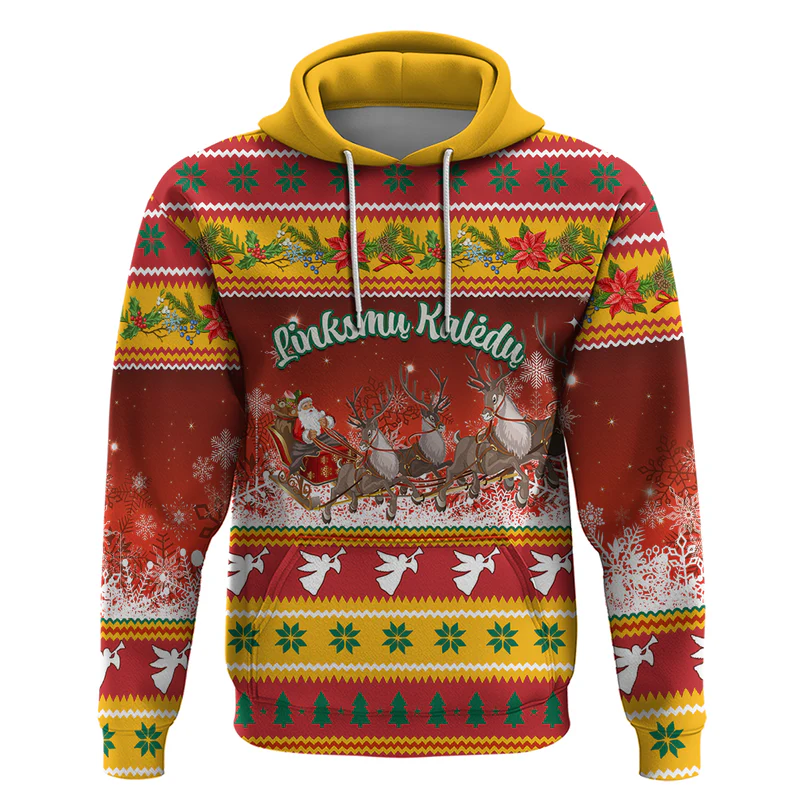 Custom Lithuania Christmas Hoodie Lietuva Santa Claus With Reindeer