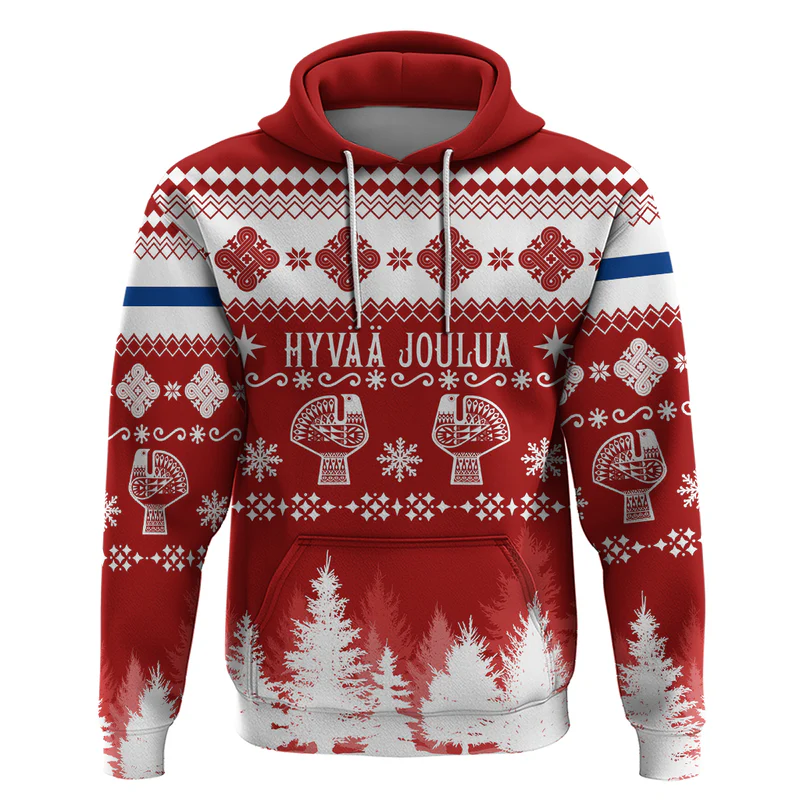 Finland Christmas Hannunvaakuna Tattoo Hoodie Hyvaa Joulua – Red