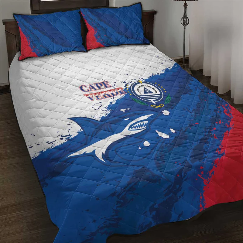 Cape Verde Football Quilt Bed Set Tubaroes Azuis Glory World Cup