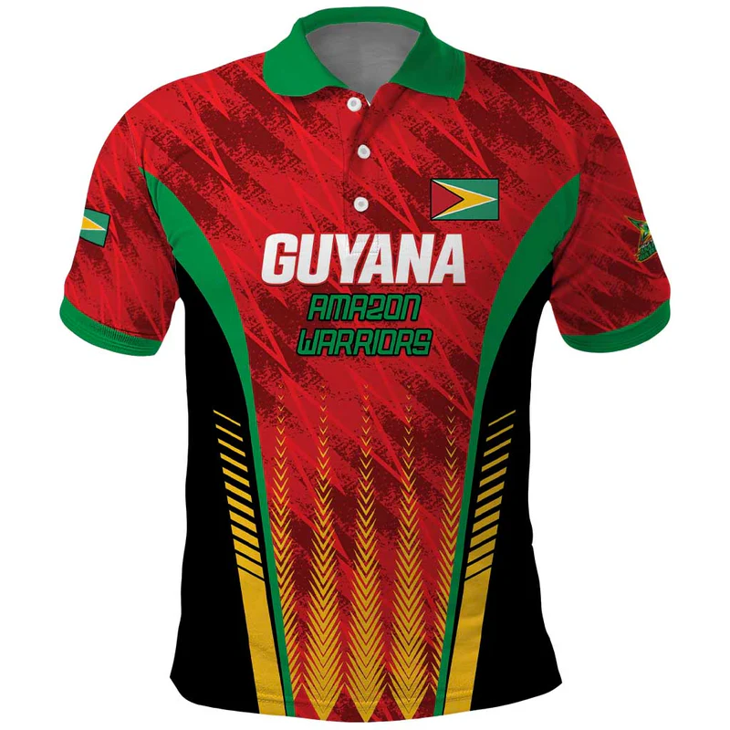 Custom Amazon Warriors Guyana Cricket Polo Shirt Ready For Glory Red Version
