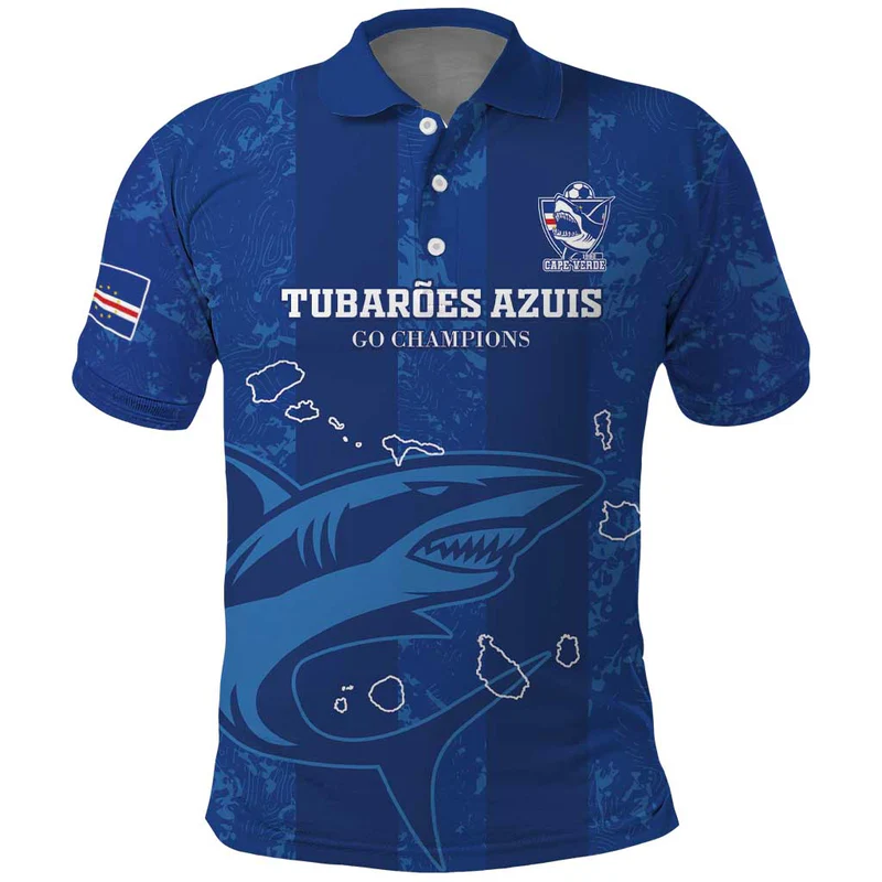 Custom Cape Verde Football Polo Shirt Go Champions Tubaroes Azuis