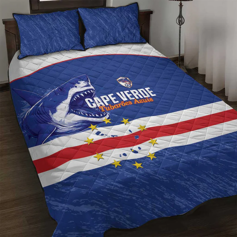 Cape Verde Football Quilt Bed Set Come On Tubaroes Azuis Shark