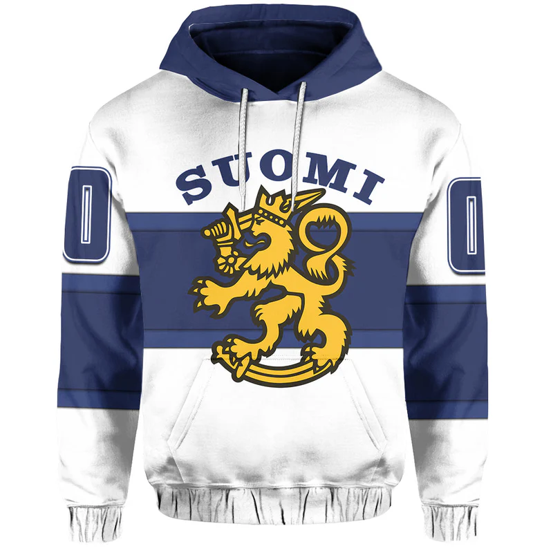 Custom Finland Hockey Suomi Hoodie White
