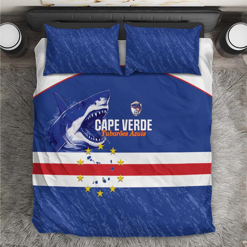 Cape Verde Football Bedding Set Come On Tubaroes Azuis Shark