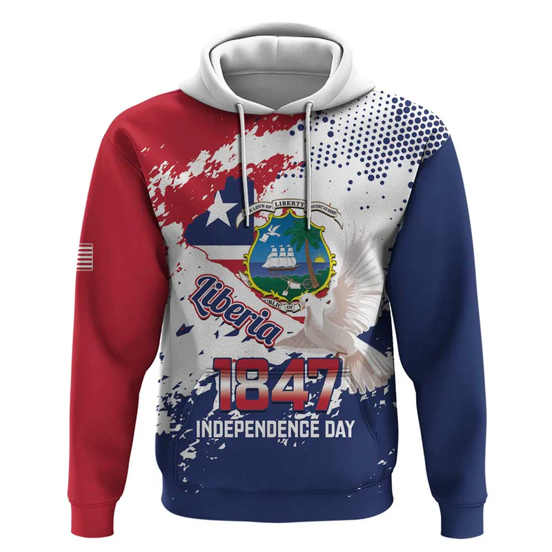Liberia 1847 Independence Day Hoodie Coat Of Arms Grunge Style