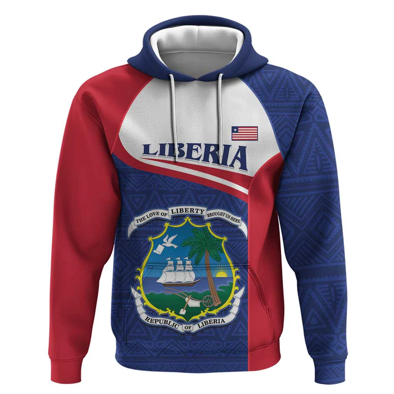 Personalised Liberia Hoodie Coat Of Arms – African Pattern