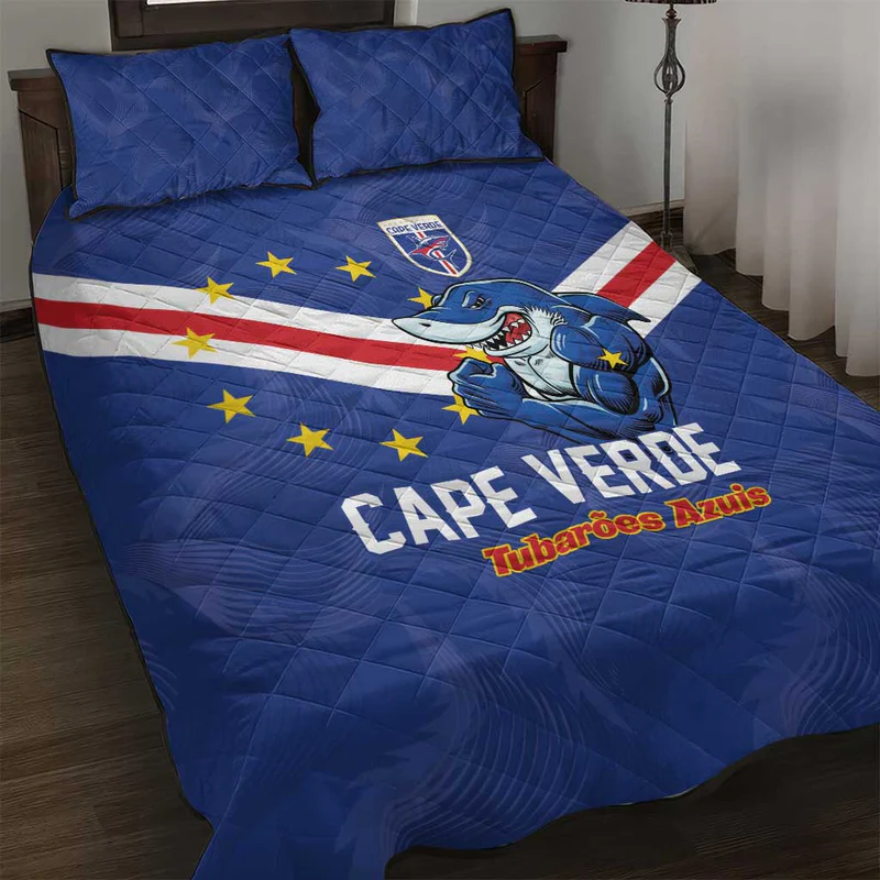 Cape Verde Football Quilt Bed Set Tubaroes Azuis Make History