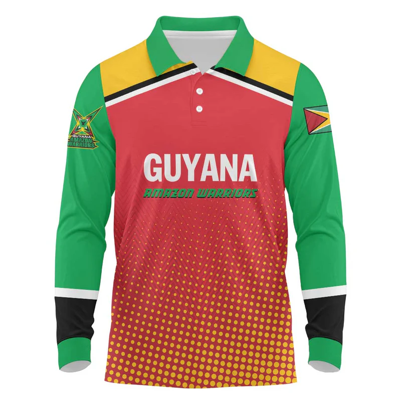 Custom Guyana Cricket Amazon Warriors Long Sleeve Polo Shirt All The Way Champions