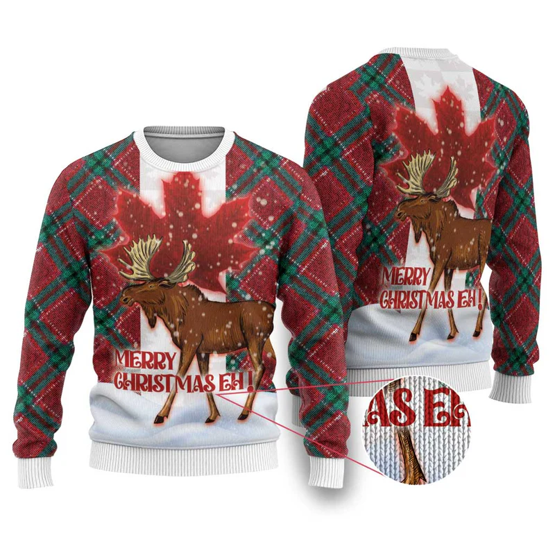 Canadian Christmas – Moose and Maple Retro Style Ugly Christmas Sweater