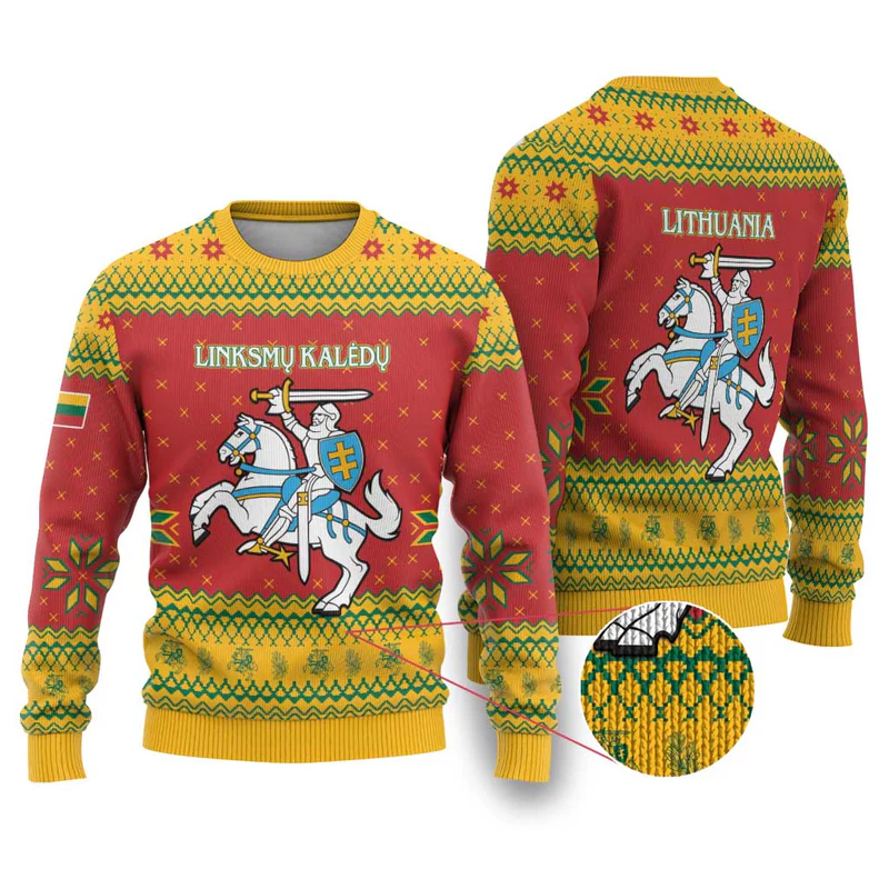 Lithuania Christmas Ugly Christmas Sweater Coat Of Arms Linksmu Kaledu