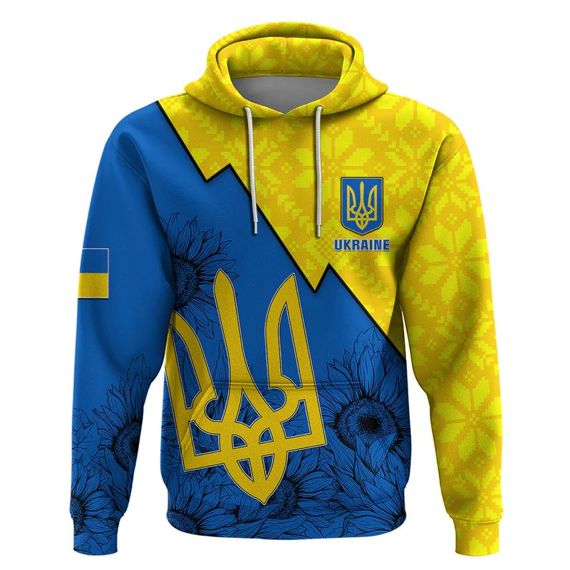 Personalised Ukraine Hoodie Sunflower With Ukraine Folk Patterns