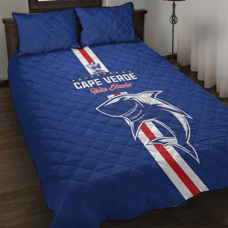 Cape Verde Football Quilt Bed Set Go Champions Blue Sharks