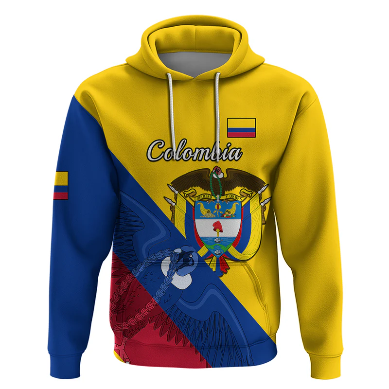 Personalised Colombia Hoodie Colombian Coat Of Arms With Andean Condor