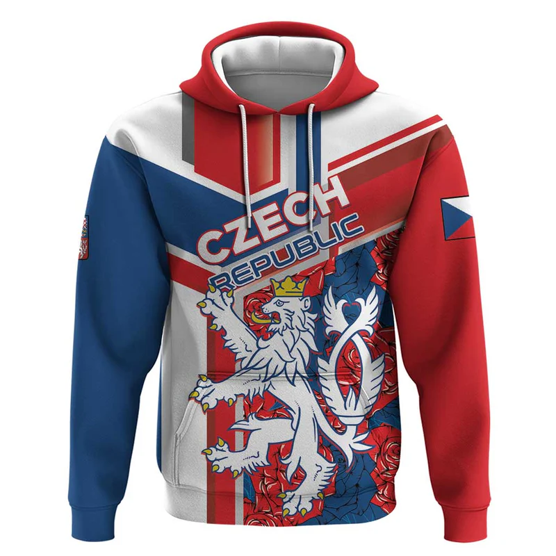 Personalised Czech Republic Hoodie Czechia Lion Rosa Pattern