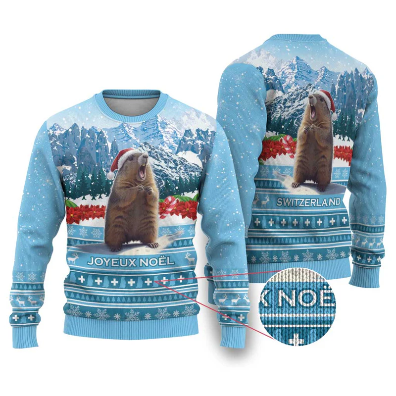 Switzerland Christmas Marmot Ugly Christmas Sweater Joyeux Noel