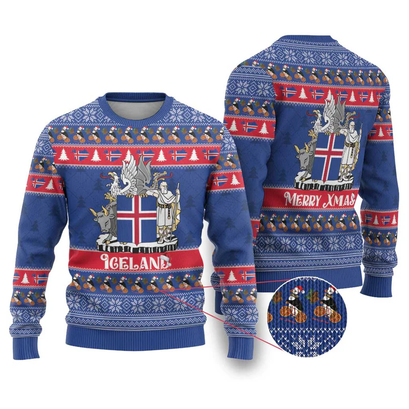 Iceland Christmas Ugly Christmas Sweater Coat Of Arms Christmas Pattern