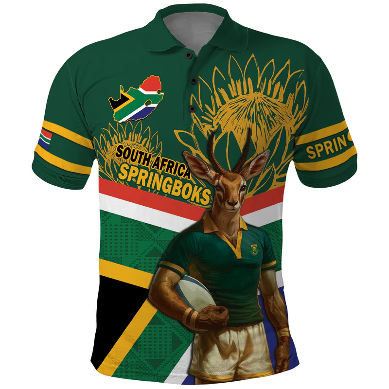 Custom South Africa Rugby Polo Shirt Go Springboks Mascot African Pattern