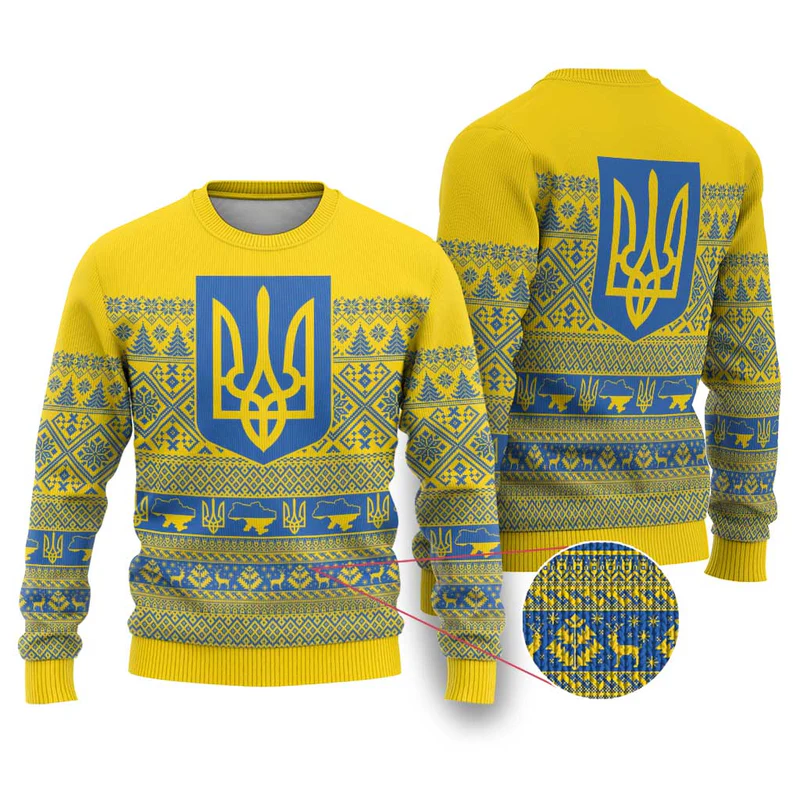 Ukraine Trident Christmas Ugly Christmas Sweater Vyshyvanka Patterns