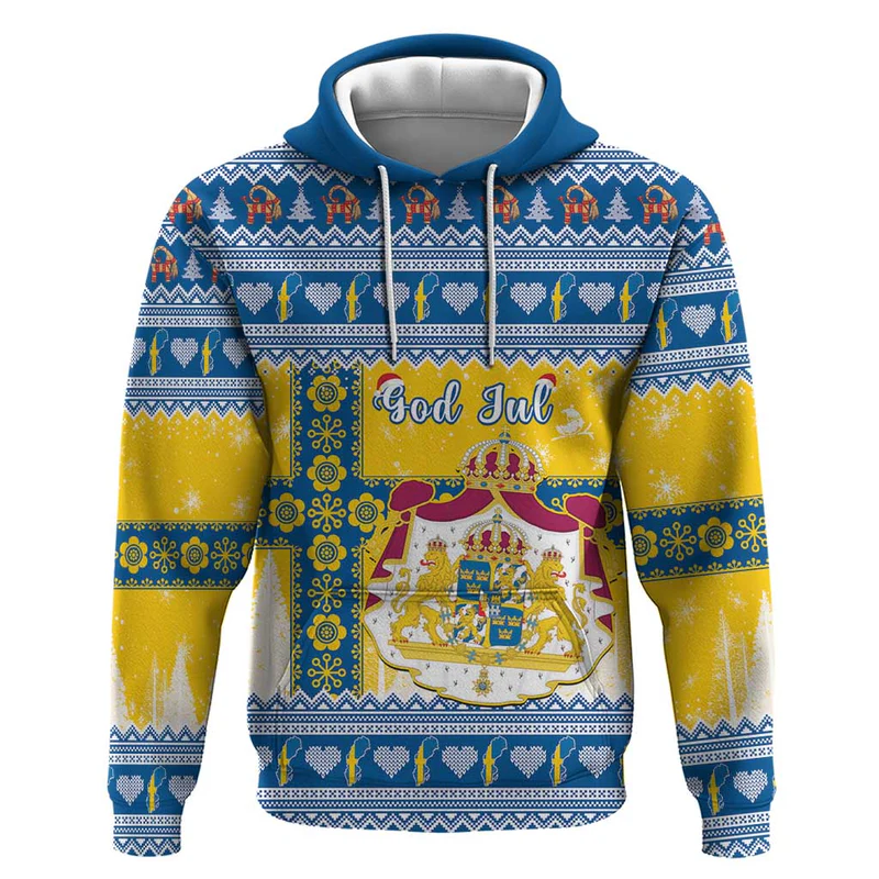 Sweden Christmas Hoodie Coat Of Arms - Scandinavian Pattern