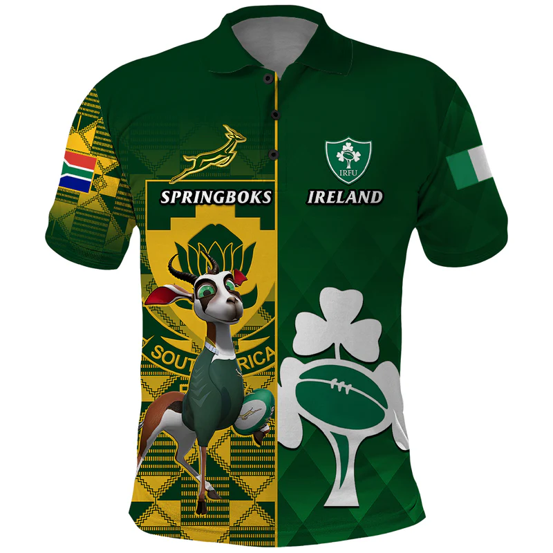 South Africa And Ireland Rugby Polo Shirt World Cup Springboks Shamrocks Together