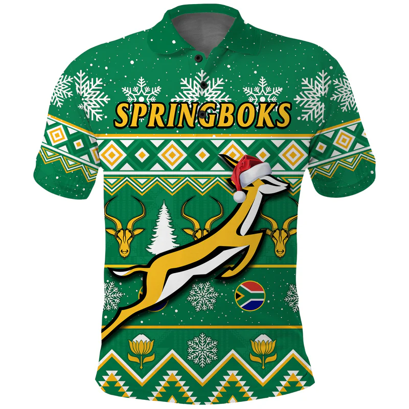 South Africa Rugby Polo Shirt Christmas Springboks Proud Geseende Kersfees