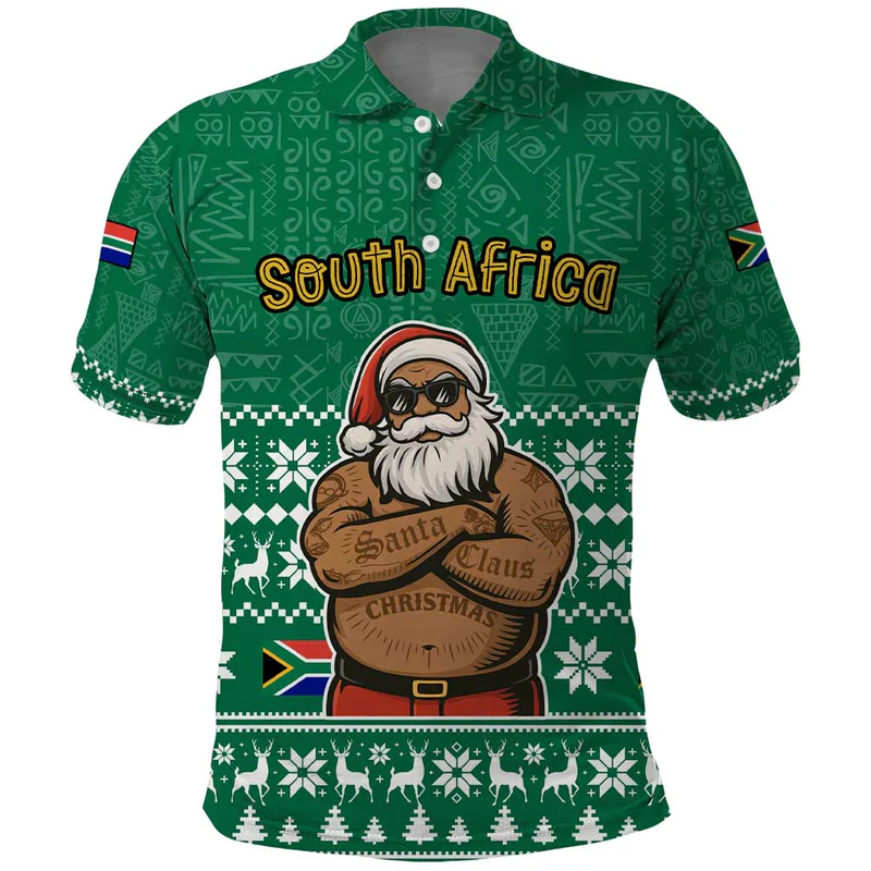 South Africa Christmas Polo Shirt Christmas Santa Claus Tattoo