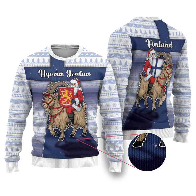 Finland Christmas Ugly Christmas Sweater Joulupukki With Coat Of Arms