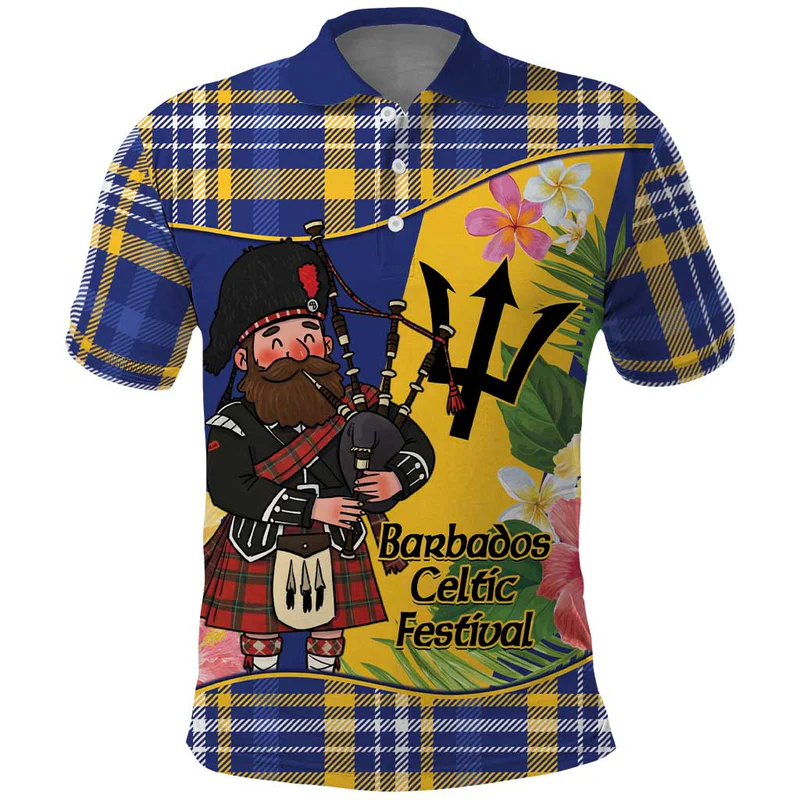 Barbados Celtic Festival Polo Shirt Scottish Man With Bagpipes