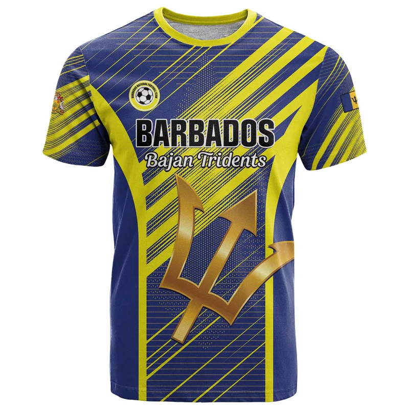 Custom Barbados Football T Shirt Go Champions Bajan Tridents