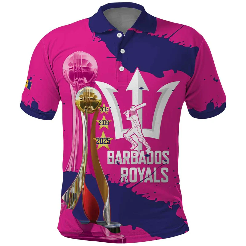 Barbados Royals Cricket Custom Polo Shirt 3rd Champions Trophy Proud – Pink