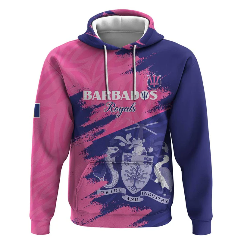 Custom Barbados Royals Cricket Hoodie Coat Of Arms Pink – Blue Color