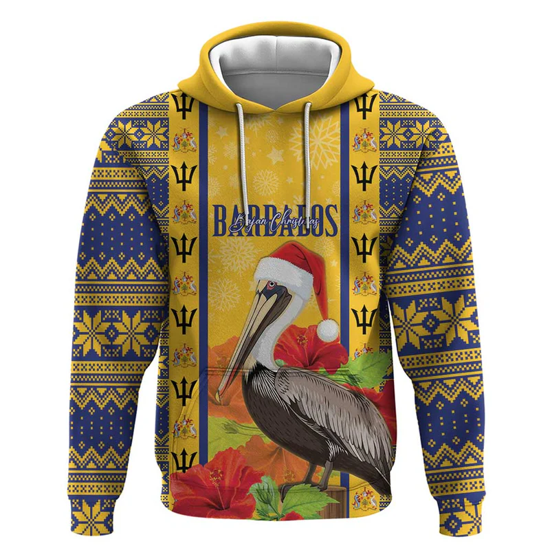 Personalized Barbados Christmas Hoodie Bajan Xmas Brown Pelican Santa
