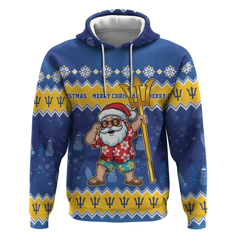 Barbados Christmas Hoodie Trident Dabbing Santa