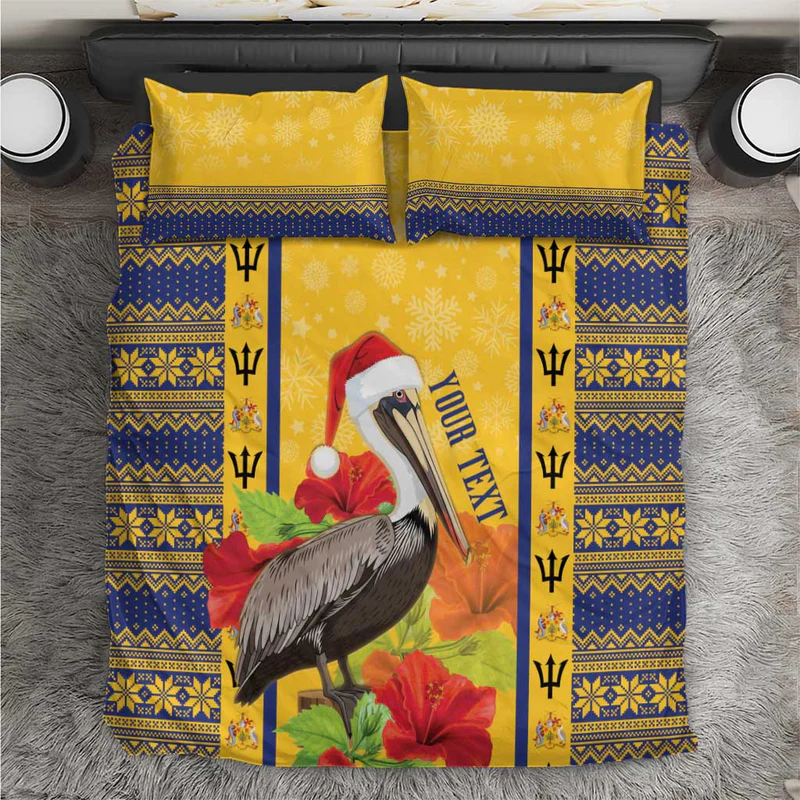 Personalized Barbados Christmas Bedding Set Bajan Xmas Brown Pelican Santa