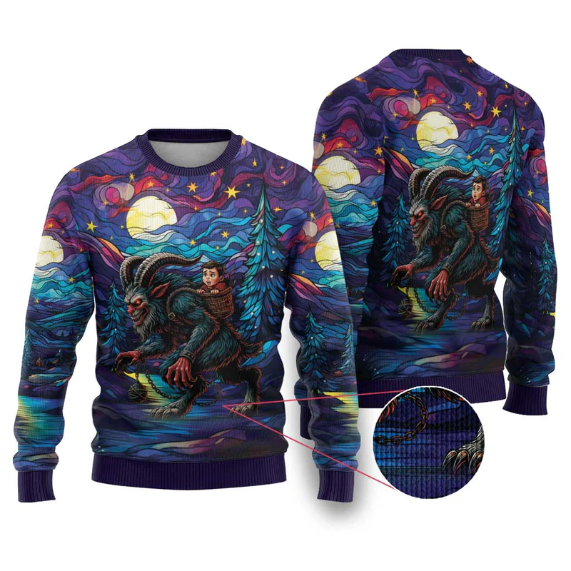 Stained Glass Krampus Ugly Christmas Sweater Gothic Christmas Myth