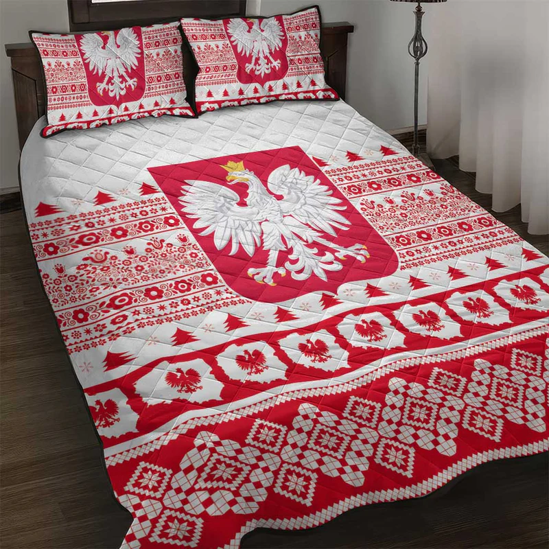 Polish Christmas Quilt Bed Set – Poland Emblem and Lachy Sadeckie Pattern