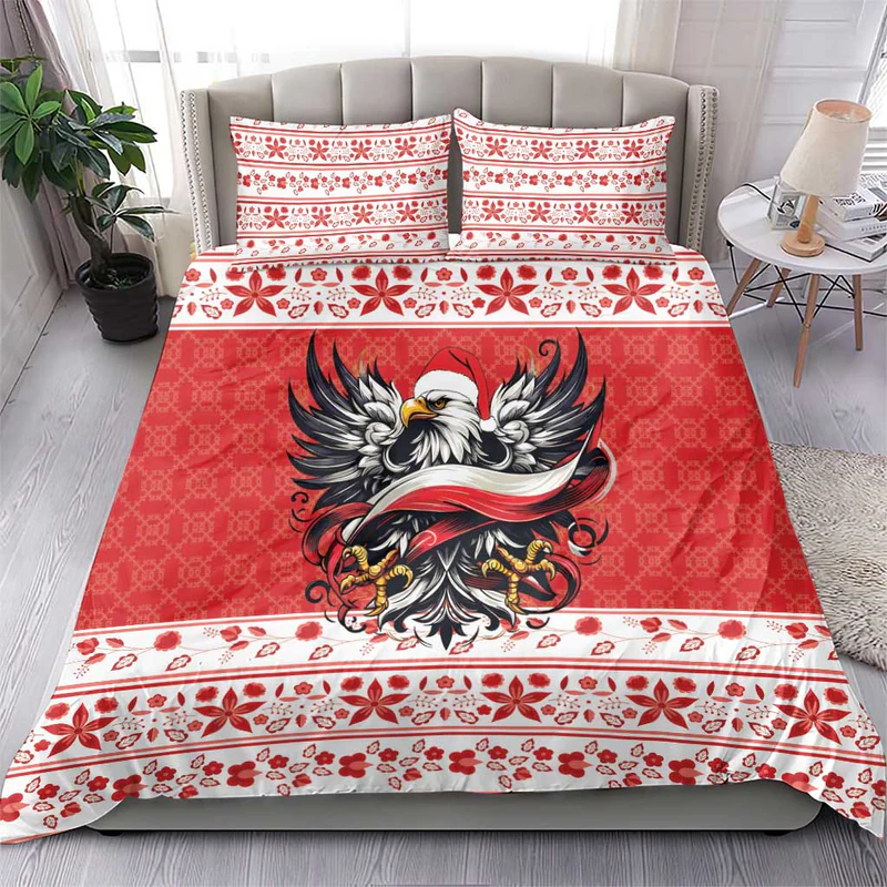 Poland Christmas Bedding Set Polish Eagle with Flag Style
