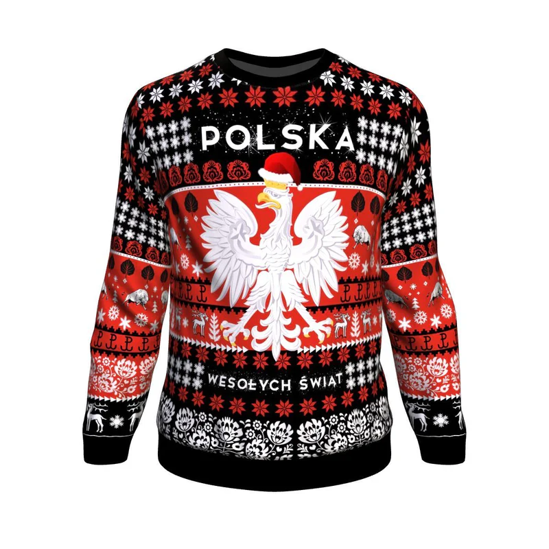 Poland Christmas Ugly Sweatshirt Black