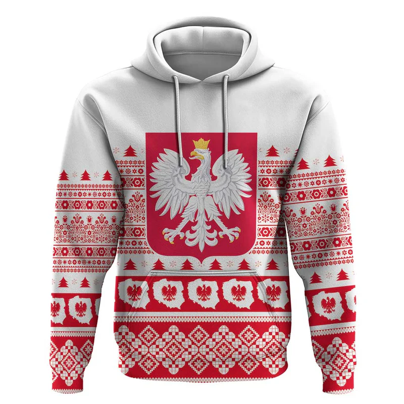 Polish Christmas Hoodie – Poland Emblem and Lachy Sadeckie Pattern