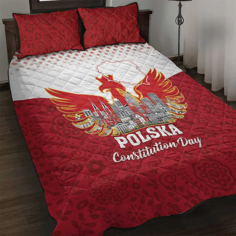 Poland Constitution Day Quilt Bed Set Warsaw Capital Mazurek Dabrowskiego