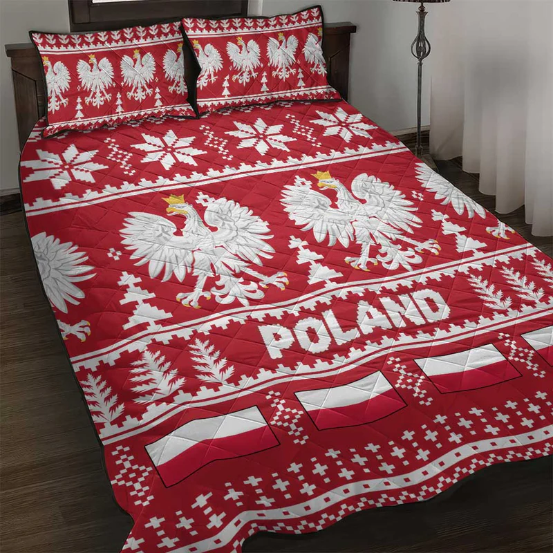 Poland Christmas Quilt Bed Set Emblem With Flag Style