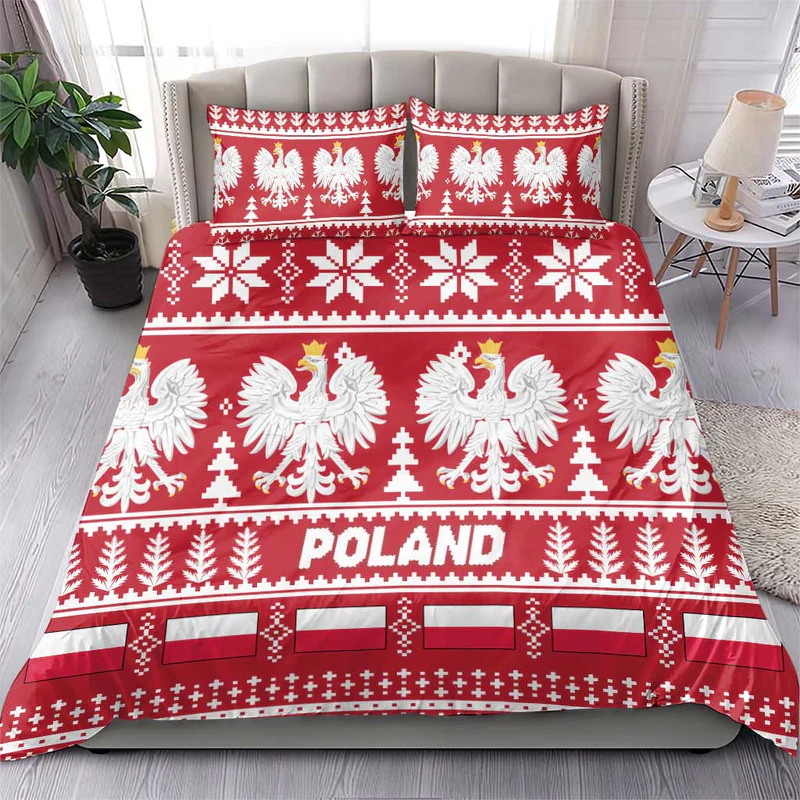 Poland Christmas Bedding Set Emblem With Flag Style