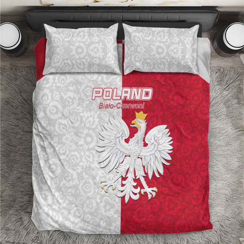 Poland Football Bedding Set White-Reds Floral Polish Pattern