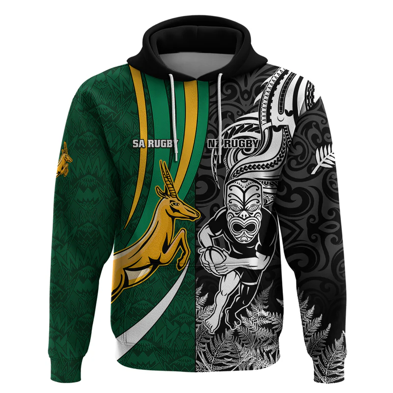 New Zealand and South Africa Rugby Hoodie Silver Fern Protea Pattern World Cup