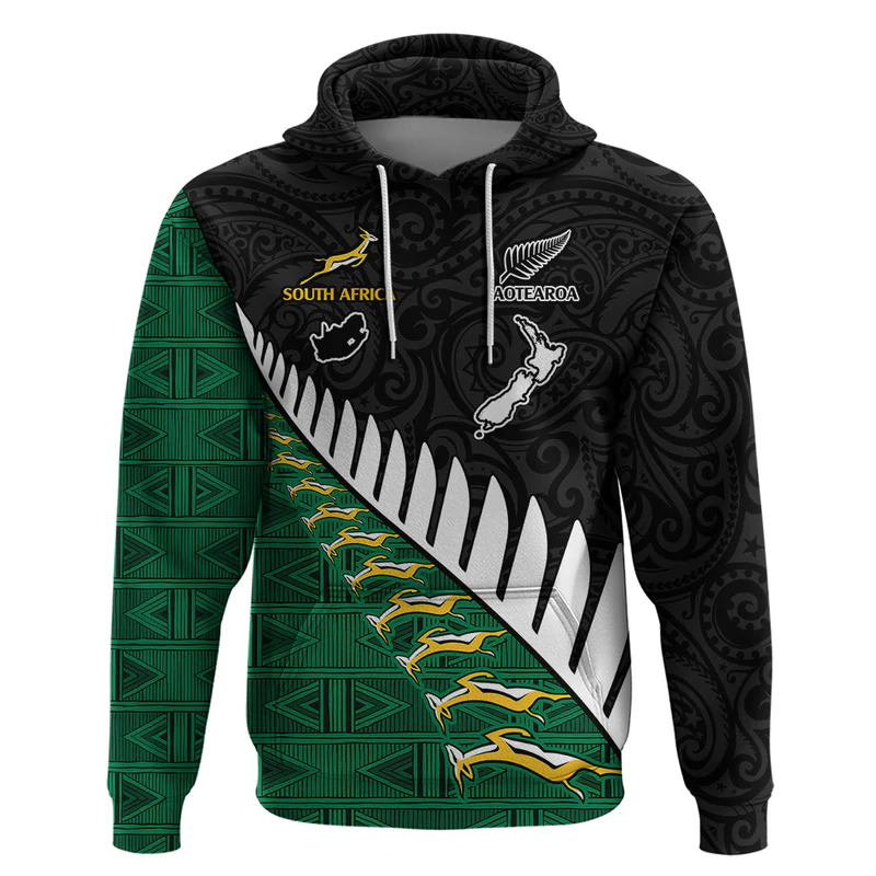 South Africa and Aotearoa Rugby Hoodie Springboks Black Fern Maori Vibe