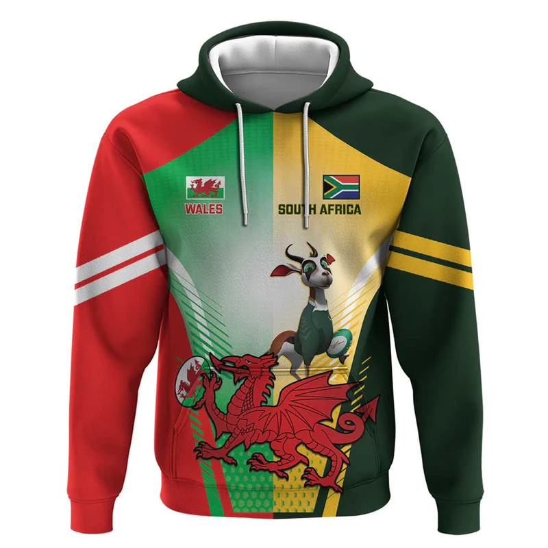 South Africa And Wales Rugby Hoodie Springboks Welsh Mascots Dynamic Version