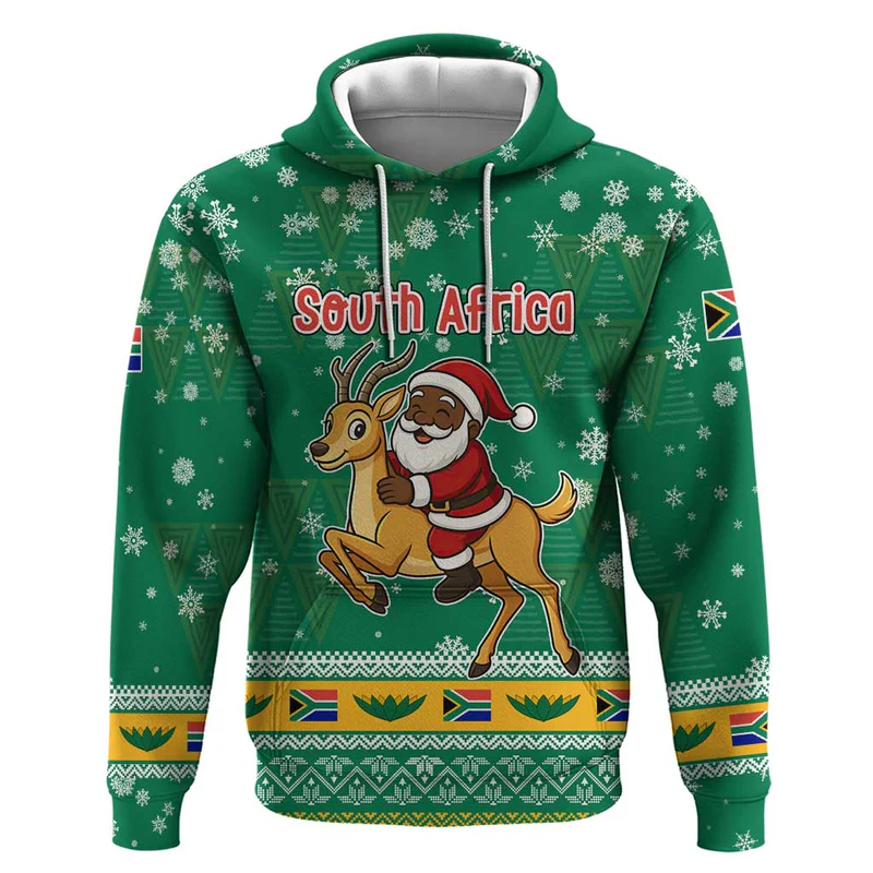 South Africa Christmas Hoodie Santa Reindeer and Africa Map
